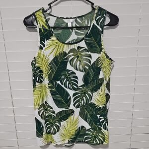 Tropical Leaf Print Sleeveless Top